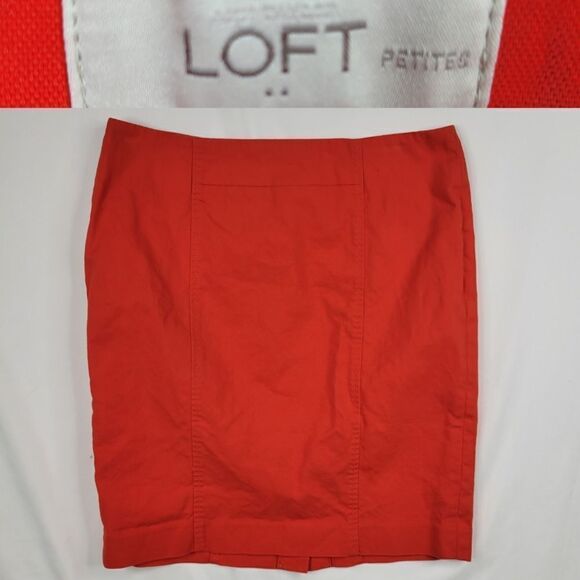 8P LOFT red orange back zip PENCIL SKIRT 8 petite - Picture 1 of 11